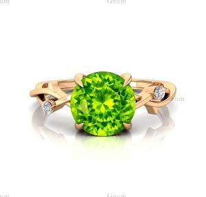 Precioso anillo de piedras preciosas de peridoto verde Natural corte redondo anillo de diamante Natural blanco diseño infinito tres anillos de piedra joyería fina - Product Image 1