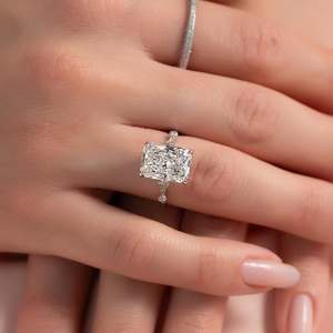 Anillo solitario de diamante de corte radiante cultivado en laboratorio estilo clásico para fiesta de boda 925 Plata con 10K 14K 18K oro sólido IGI certificado - Product Image 2