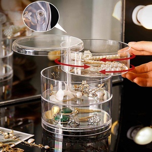 Plateau à bijoux rotatif moderne à 4 niveaux avec couvercle pour le rangement des bagues et des bracelets dans le salon, la garde-robe et la salle de bain - Product Image 6
