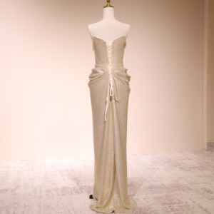 <span class=keywords><strong>Robe</strong></span> <span class=keywords><strong>de</strong></span> soirée élégante dorée scintillante, style fourreau drapé à taille basque, pour mère <span class=keywords><strong>de</strong></span> <span class=keywords><strong>la</strong></span> mariée, vente en gros - Product Image 3