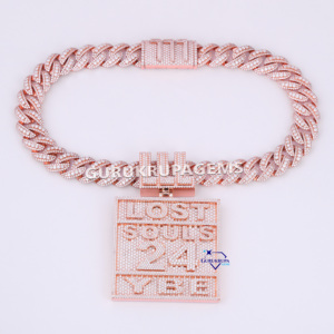 Último nuevo diseño personalizado Hip Hop joyería collares 14KT oro rosa laboratorio cultivado diamante cubano enlace cadena colgante para hombres mujeres - Product Image 5