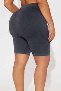 Pantalones cortos de entrenamiento acanalados para mujer, pantalones cortos de motociclista con Control de barriga sin costuras, pantalones de elevación, pantalones cortos de Fitness para correr de Color sólido - Product Image 6