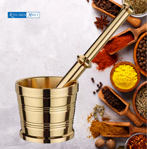 Juego de mortero y pilón de latón con pilón estilo bambú. Ideal para hierbas, disponible a precios de mayoreo. - Product Image 3