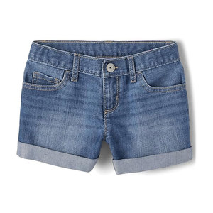 Shorts de Mezclilla para Niñas con Cierre de Botón y Puño Enrollado, Diseño Personalizado, Shorts de Mezclilla al por Mayor para Niños - Product Image 1