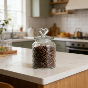 Ensemble de bocaux de conservation alimentaire en verre gaufré diamant hermétique avec couvercle en forme de cœur, écologique, organisateur de garde-manger de cuisine - Product Image 3