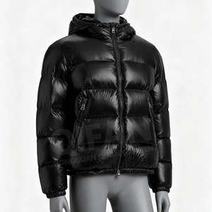 Blouson matelassé noir brillant pour homme, manteau d'hiver à capuche, veste chaude et décontractée pour l'extérieur, veste rembourrée élégante - Product Image 2