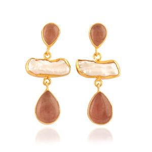 Pendientes de plata de primera ley y piedra preciosa para mujer, aretes, aros, plata esterlina 24k, piedra natural, piedra natural, color dorado, diseño elegante, a la moda, precio de fábrica - Product Image 1