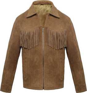 Chaqueta estilo vaquero de cuero de gamuza OEM Mejor aspecto Genuino de alta calidad Estilo de calle frontal unisex Características personalizables - Product Image 1