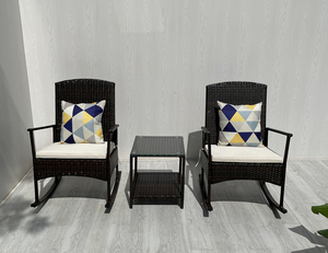 RK00064 Fábrica directa en Vietnam, juego de bistró de 3 piezas para patio con 2 sillas reclinables de ratán, mesa de centro con tapa de cristal y cojines - Product Image 4
