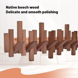 Solid Handmade Natural Wood Coat <b>Rack</b> With 10 Hooks Wall-Mounted Entry Way Coat <b>Rack</b> for Clothing Bathroom Bedroom Kitchen Use - Product Image 4
