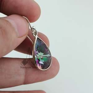 Boucles d'oreilles pendantes en topaze mystique, faites à la main, en argent sterling, pierres précieuses, idée cadeau pour femme pour un anniversaire, un anniversaire de mariage ou Noël - Product Image 4