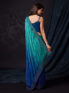 Sari indien non cousu pour femmes Trendmalls, en soie Rangoli, broderie lourde, double teinte, coupe régulière, toutes saisons, fête, mariage - Product Image 5