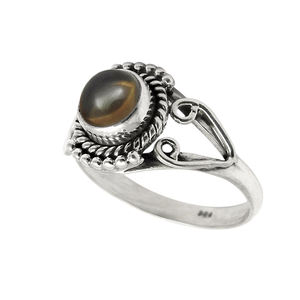 Quartz fumé naturel pierre précieuse en argent sterling 925 forme ronde bague à l'aspect élégant bijoux faits à la main prix de gros fournisseurs en vrac - Product Image 1