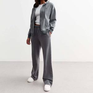 Logo personnalisé Vintage 2026 lavage à l'acide 2 en 1 lourd hiver sweat à capuche zippé pour les femmes 100% coton - Product Image 3