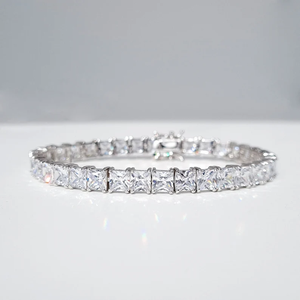 Pulsera de tenis de plata de ley 925 con diamantes de moissanita VVS, corte princesa elegante, pulsera de lujo para mujer, regalo de boda - Product Image 2