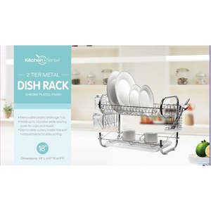 Nuovo Scolapiatti a 2 Livelli in Acciaio Inossidabile Cromato con Porta Utensili e Porta Tagliere - Scolapiatti Premium - Product Image 2