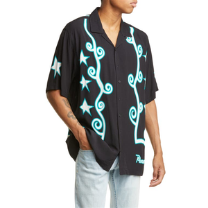 Pleasures Swirl Casual Linen Poplin Camicia a Maniche Corte con Bottoni Nera Traspirante Comoda Elegante Vestito XL 6XL Incluso - Product Image 1