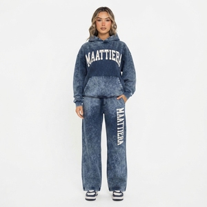 Custom Washed Oversized Hoodie and <b>Jogger</b> Sweatpants Set <b>Women</b> Cotton Fleece Streetwear Tracksuit OEM ODM - Product Image 1