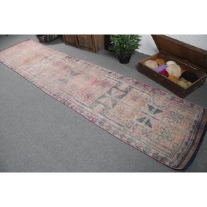 Turkish Rug, 2.9x12.7 ft <b>Runner</b> Rug, <b>Red</b> Gray Herki Wool Rug - Product Image 4