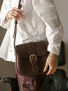 Bolso Bandolera de Cuero Genuino Marrón Oscuro para Mujer, Bolso Cruzado Vintage con una Sola Correa, Cierre de Cremallera, Resistente al Agua, Bonito y Pequeño, Ideal para Regalo - Product Image 3