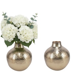 Juego de 2 Jarrones de Flores de Metal Martillado con Acabado Dorado, Hechos a Mano, Decoración Moderna para Mesa de Salón, Precio de Fábrica - Product Image 2