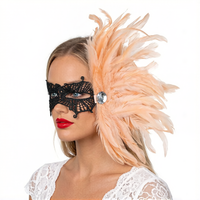Coiffe latérale en plumes avec masque pour les yeux en dentelle pour spectacle de danse latine, spectacle de scène, cabaret, burlesque, performance, cosplay, événement, fête, costume