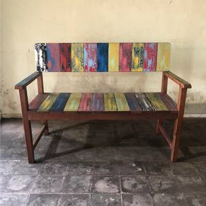 Banc d'entrée en bois dur récupéré industriel, banc d'extérieur coloré en bois vieilli, 2 places, moderne, fait à la main, bancs durables - Product Image 2