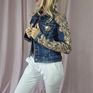 Veste en jean pour femmes Grande taille Mode Strass et perles Veste pour femmes décontractée Coupe ajustée Vestes en jean pour femmes - Product Image 6