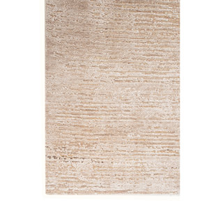 Entropy Warm Cream/White Sand Hand Knotted Wool Bamboo Silk <b>Rug</b> 7-8mm Thickness 8x10 ft Rectangular Solid Color Home Bedroom - Product Image 4