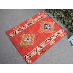 2.5x3.3 ft Vintage Rug, Turkish Rug, <b>Red</b> Ikat <b>Wool</b> Rug - Product Image 2
