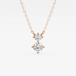 Collar con Colgante de Dos Diamantes Redondos Cultivados en Laboratorio de 1 CTW, Cadena Ajustable, Joyería Elegante y Minimalista, Regalo para Mujer, Aniversario - Product Image 2