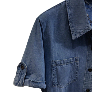 <b>Women's</b> Dark Wash Short Sleeve Denim <b>Shirt</b> Button Casual Regular Fit Cotton <b>Chambray</b> Breathable Quick Dry Summer Blouse Chest - Product Image 3