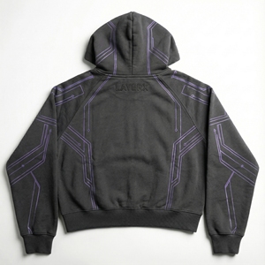 Sweat à capuche en polaire polyester/coton écologique de haute qualité pour homme, poids lourd 500 g/m², logo en relief, motif graphique cyber, coupe classique - Product Image 2