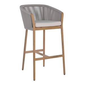 Tabouret de bar moderne en corde tressée pour extérieur, avec structure en teck massif, chaise haute de comptoir avec coussin résistant aux intempéries pour mobilier de patio et de jardin - Product Image 5