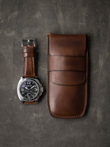 Grosir kustom jam tangan kulit cokelat elegan kulit asli Organizer berpergian dengan penutup kotak hasil akhir Premium Italia - Product Image 3