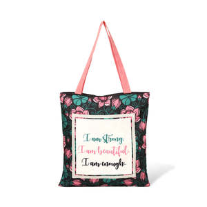 Bolsas de Mano de Lona de Algodón Resistentes y Elegantes con Múltiples Mensajes Impresos, Bolsas de Mano con Asas Rosas y Estampado de Flores - Product Image 5