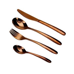 Wholesale Luxury <b>Copper</b> Polished Bold Design <b>Handle</b> Wedding Restaurant <b>Kitchen</b> Stainless Steel Fork Spoon Cutlery Set - Product Image 1