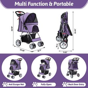 TH-PSP-470 Lightweight Aluminium Frame <b>Pet</b> Travel Carrier Sturdy Design <b>Car</b> <b>Seat</b> 4 Wheeler Travel Stroller for <b>Pets</b> - Product Image 2