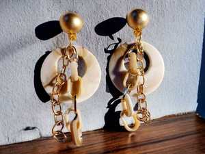 Ligero 100% Natural Buffalo Ox Horn Drop Pendientes Patrones únicos con latón Perla Diamante Joyería Artesanía hecha a mano - Product Image 4