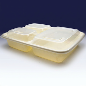 Boîte à repas moderne jetable sans BPA à 3 compartiments, compatible micro-ondes, en plastique, avec couvercle, pour plats à emporter et fêtes - Product Image 1