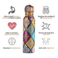 Bouteilles d'eau en cuivre pur de super qualité, fleur en cuivre de haute qualité, bouteille imprimée Meena Gym Yoga Utilisation par l'artisanat fait à la main