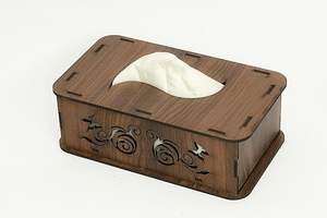 Cubierta de caja de pañuelos de madera rectangular con cierre inferior magnético Caja de pañuelos de madera hecha a mano de lujo con trabajo de incrustaciones de latón - Product Image 5