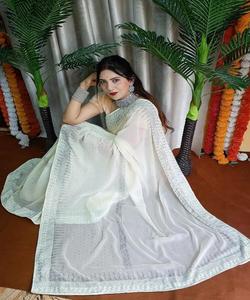 Vente en gros fabrication georgette miroir travail saree femmes portent sari avec chemisier pièce indien adultes inde et pakistan soutien 500 apparelgarment - Product Image 1