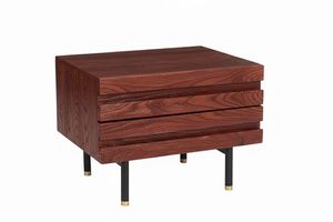 Mesita de Noche Moderna de Madera con 2 Cajones, Acabado Oscuro Intenso, Líneas Elegantes, Patas Resistentes, Detalles Dorados, Diseño Atemporal, Hecha a Mano, Duradera para Sala de Estar - Product Image 3