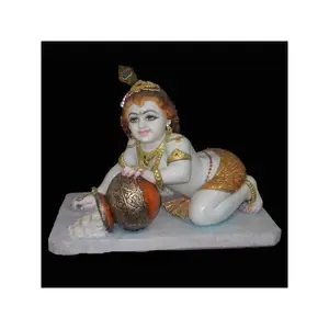 Belle et jolie Statue de dieu de Bal Gopal Krishna en marbre Antique vietnamien fait à la main pour le culte et le Temple