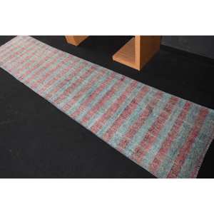 Alfombra de lana turca Vintage, diseño de retazos rojo y azul, 2,4x10,6 pies, tamaño moderno, clásica para pasillo grande, Alfombra de habitación de látex - Product Image 4