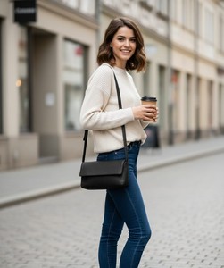 Bolso de Hombro Minimalista de Cuero Genuino Negro con Cierre de Cremallera Vintage para Mujer, Bolso Bandolera Clásico de Noche, Elegante - Product Image 5