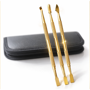 Gold Dual-End Reusable Cuticle Pusher Set Case Stainless Steel <b>Nail</b> Care <b>Kit</b> Manicure Pedicure Tools OEM Custom Logo Supplier - Product Image 1