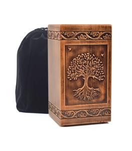 Handmade Wooden Engraved Urn for Human Ashes 250lbs Adult Male Female Satin Bag Tree of Life Cremation Urns Pet Dog Cat Box - Product Image 1