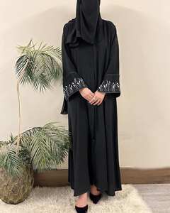 Venta al por mayor de lujo de satén Abaya para adultos pequeñas mujeres diseño personalizado vestido musulmán mangas con volantes estilo Dubái importado Turquía - Product Image 1